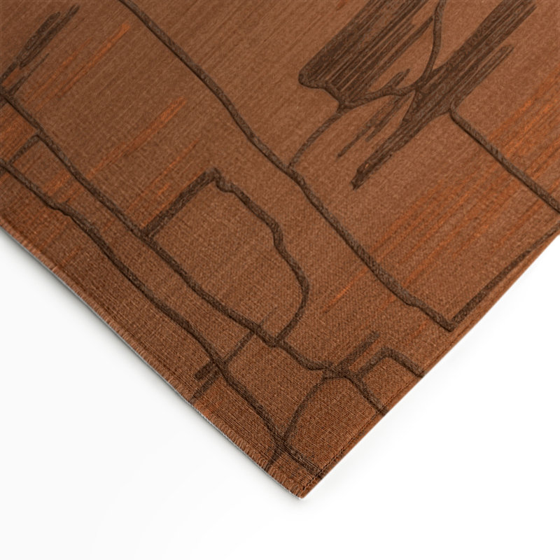 Tapis brun abstrait intérieur et extérieur, Rectangle 5 pi x 7 pi