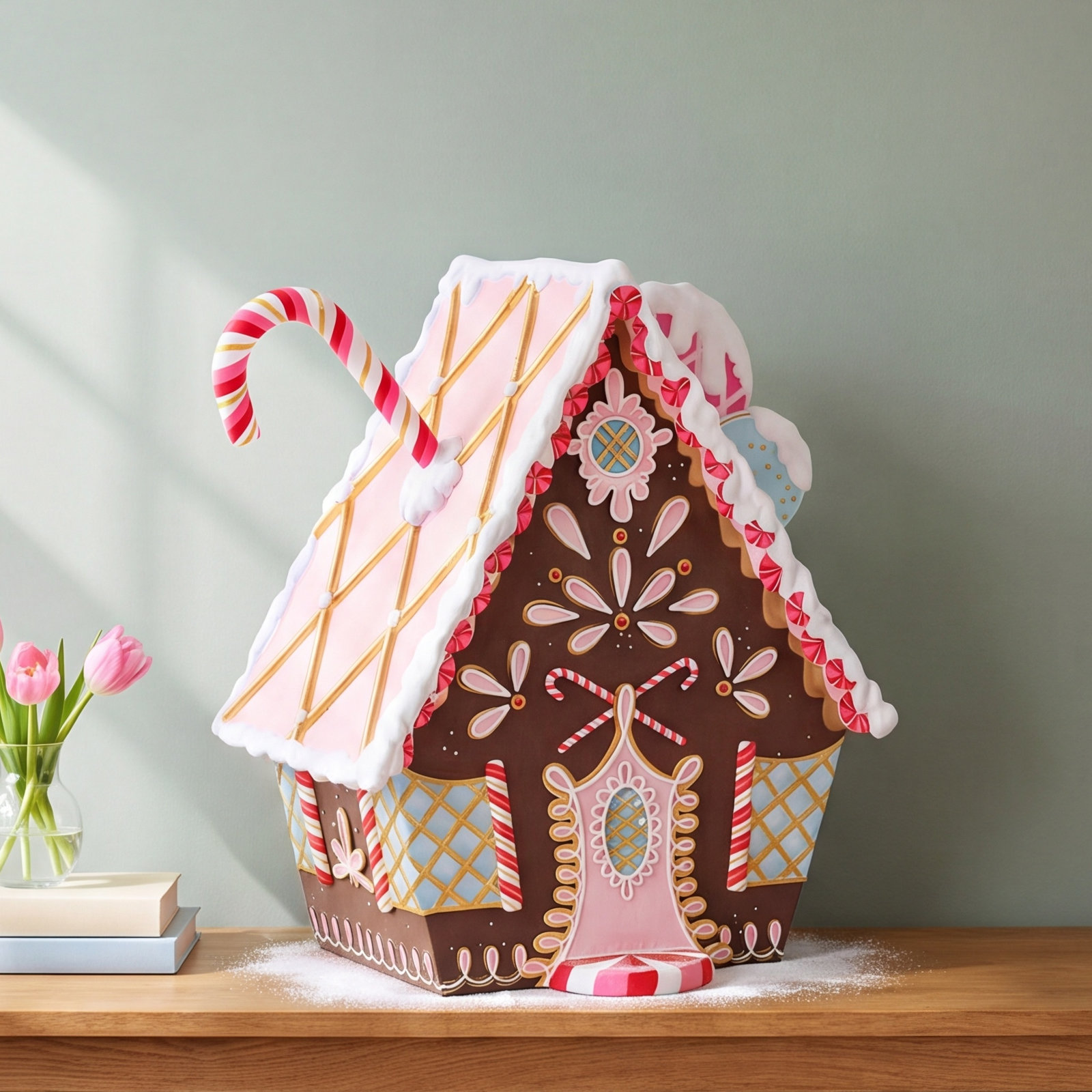 Gingerbread House Display, Brown, Fiber Pulp