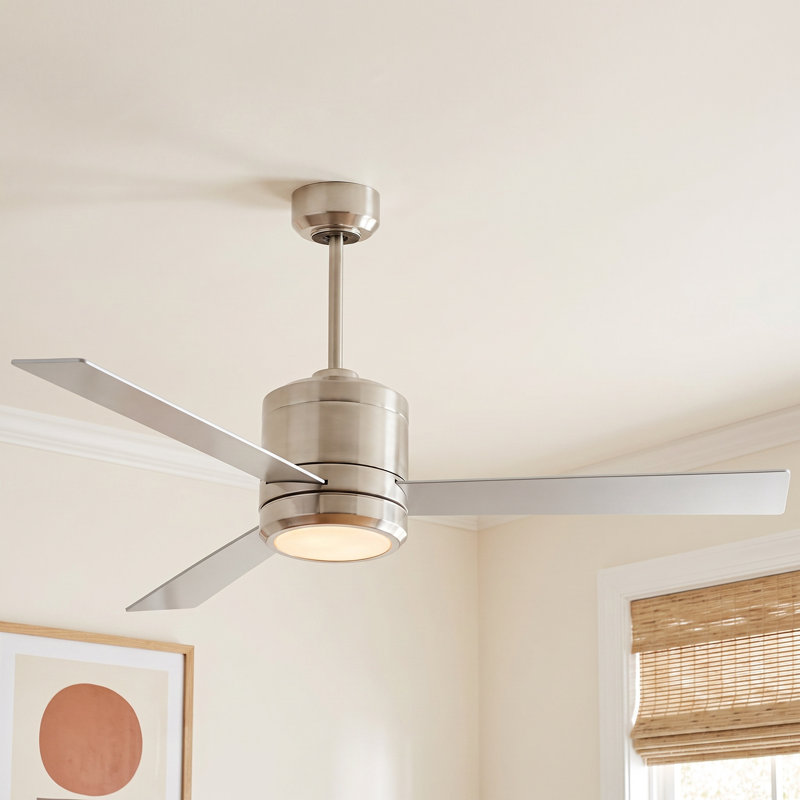 Mishal 52" Amarillo 3 - Blade LED Standard Ceiling Fan with Wall Control and Light Kit Included, Satin Nickel