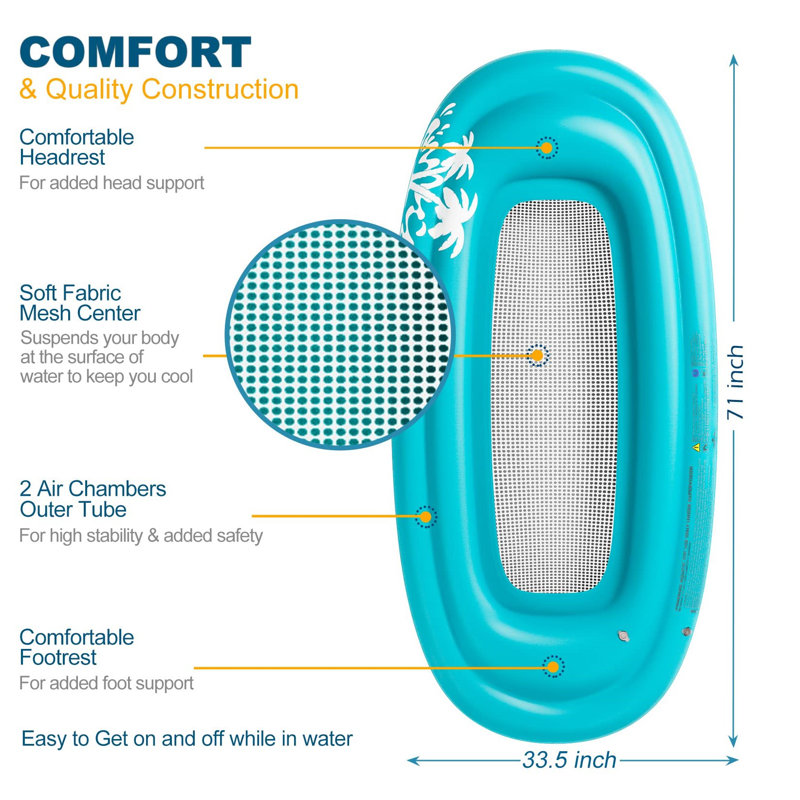 Inflatable Pool Lounger Float, Water Hammock Floatie For Swimming Pool Tanning Lounge Floating Pool Party Toy For Adults Kids