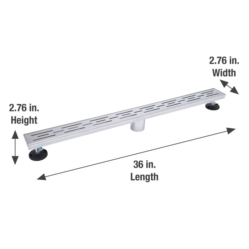 36" Linear Shower Drain with Offset Linear Pattern Grate, Brushed Nickel
