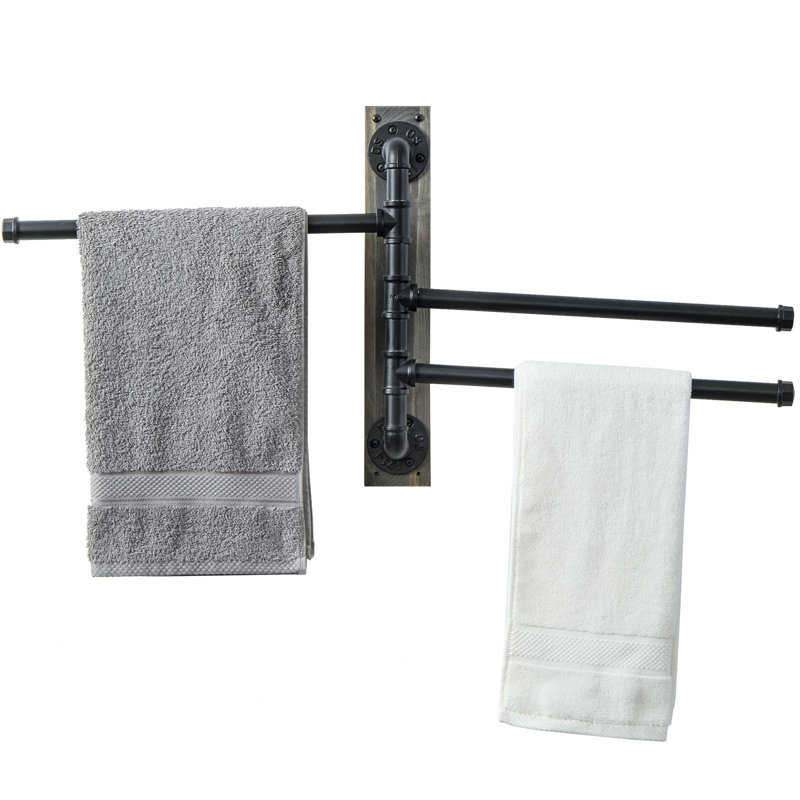 Industrial Wall-Mounted Towel Rack, Gray/Black