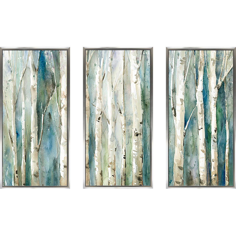 Birch River Walk - 3 pièces, peinture sur toile à cadre flottant, L 52,5 po x H 33,5 po