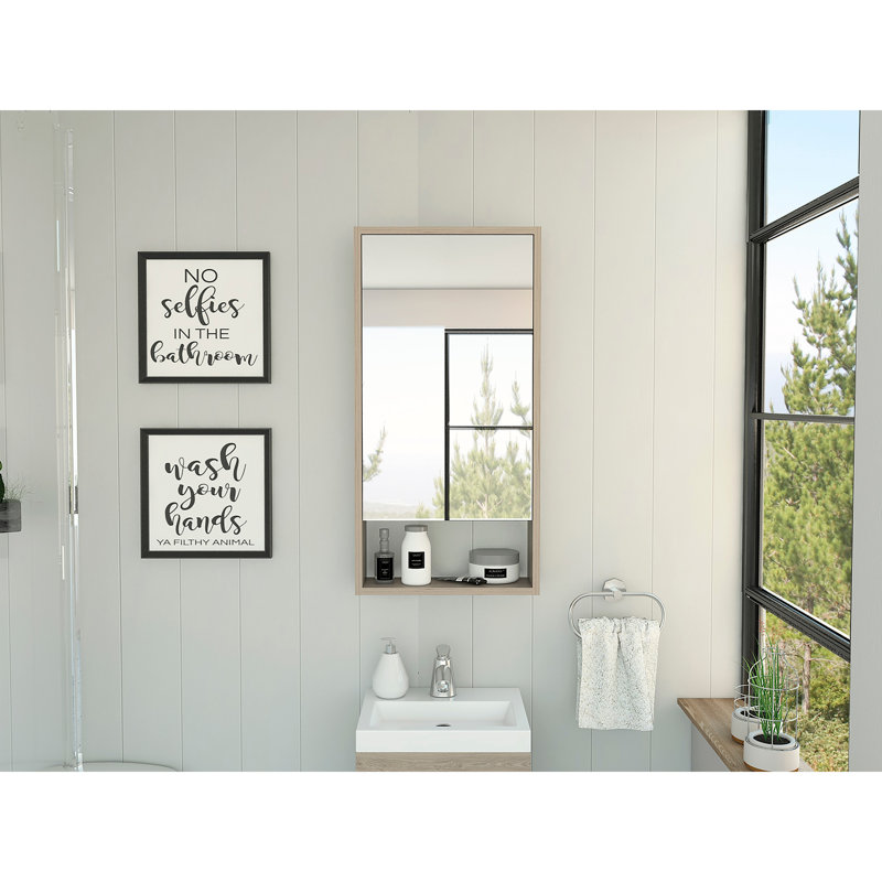 Armoire à pharmacie Mariana, une tablette extérieure, un miroir à porte simple et deux tablettes internes - gris clair, Grey