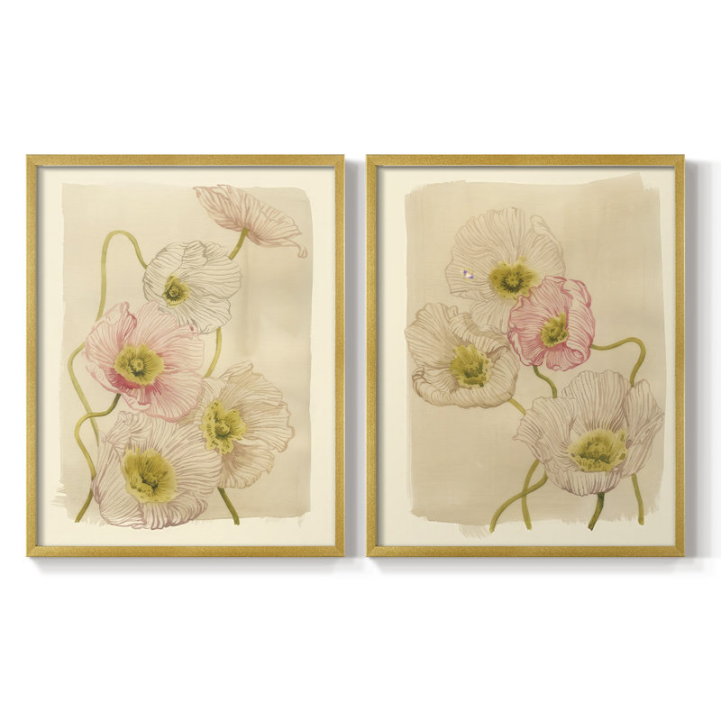 Coquelicots rétro vintage I - impression encadrée de qualité supérieure - prête à être accrochée - aucun clou requis - aucun clou requis