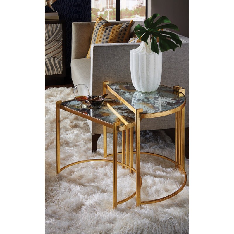 Rockefeller Gold Leaf Art Deco Nesting Tables with Mirrored Tops
