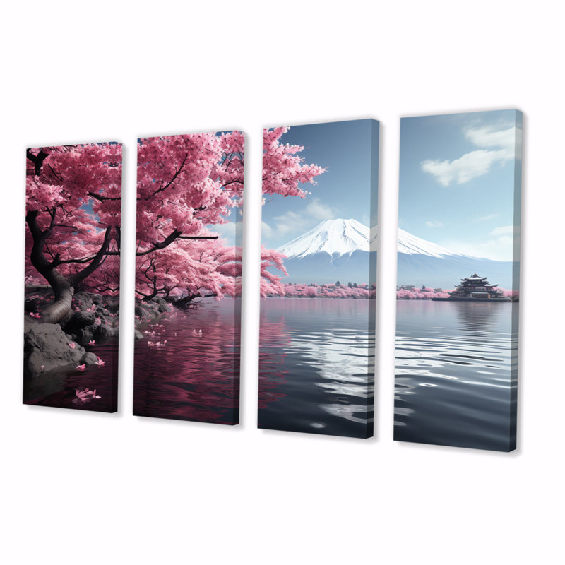 Art japonais, montage du mont Fuji II sur toile, 4 pièces