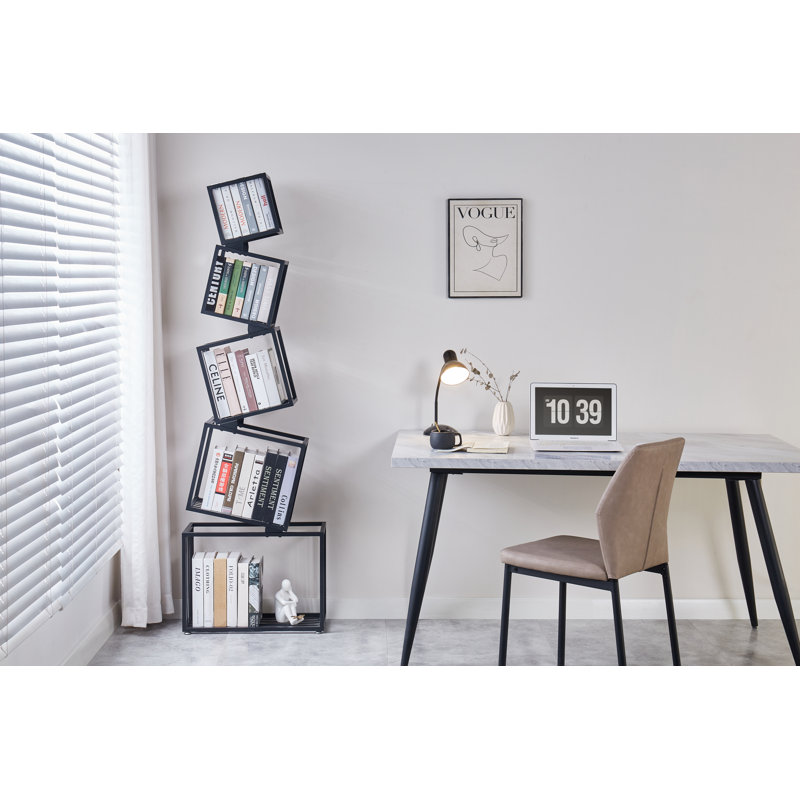 Bibliothèque à 5 niveaux en métal - Bibliothèque moderne à plancher étroit, rangement compact pour salon, chambre à coucher, bureau, coin - noir
