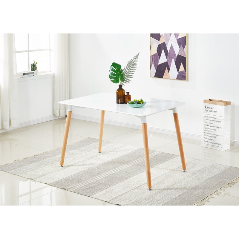 Totnes 4 Person Dining set - a Rectangular Plastic Dining Table with Wooden Legs and a Set of 4 Quilted Velvet Dining Chairs for Dining Room - Modern Dining Table Set