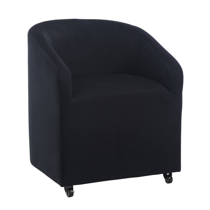 Linen Upholstered Barrel Back Dining Chair, Black