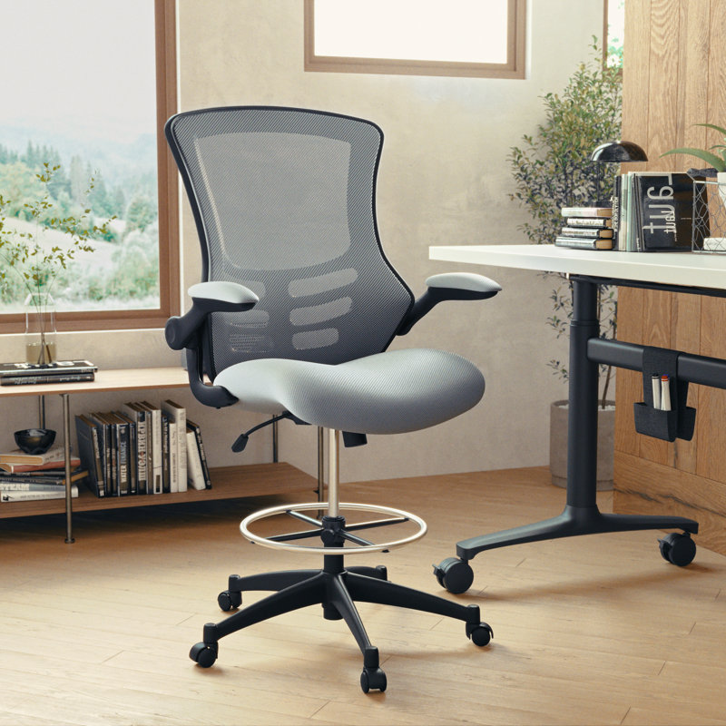 Drafting Chair Polyester/Polyester blend 50.75" H x 24.5" W x 25.5" D, Dark Gray