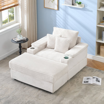 Siège simple en velours côtelé blanc avec dimensions de 43,3 pouces, porte-gobelets, repose-pieds amovible, deux oreillers, mousse à mémoire de forme à rebond élevé et expérience de rangement facile à nettoyer