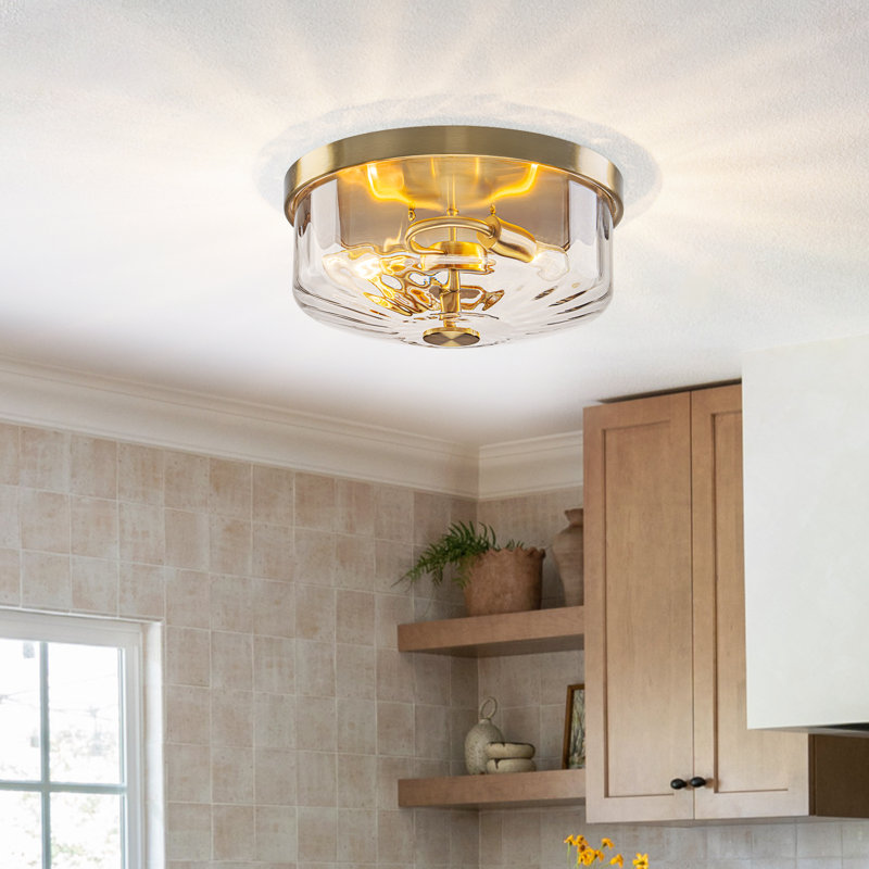 2-Light Drum Ribbed Glass Flush Mount, Clear
