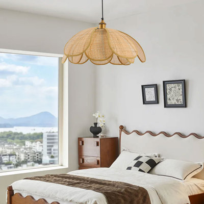 Rattan Pendant Light, Hanging Pendant Light- E26 Bulb (Not Included)-19.68"(D)*11.81"(H)