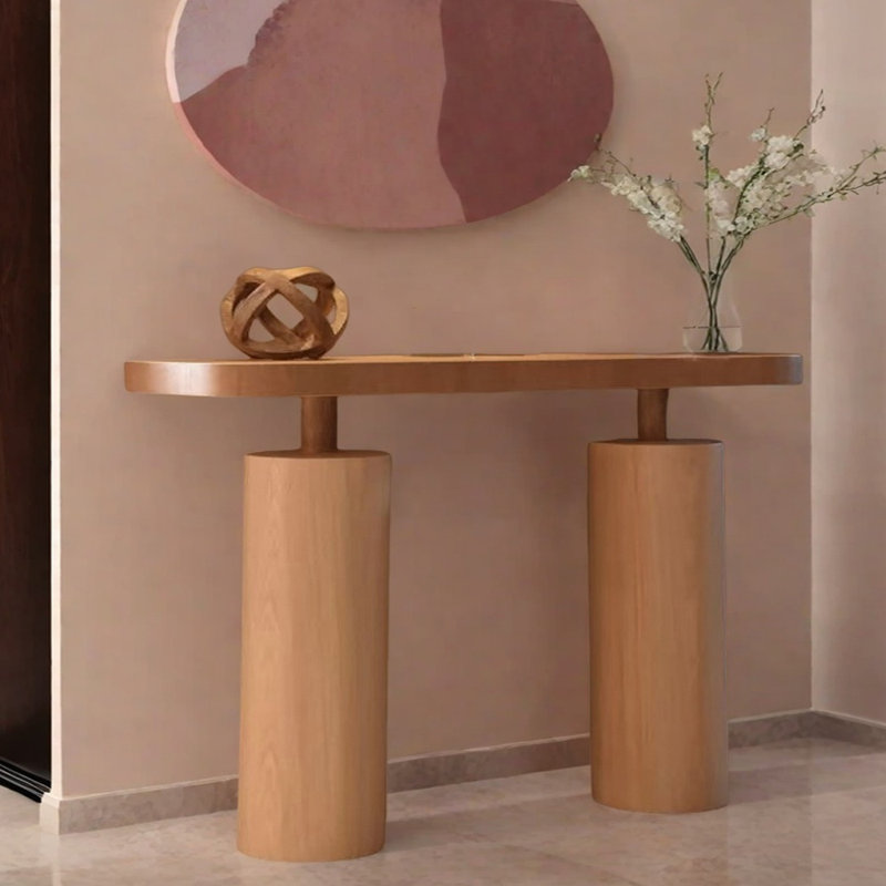 Console Mid-Century moderne en bois massif, H 33,9 po x l 55,1 po x P 13,8 po, Brun