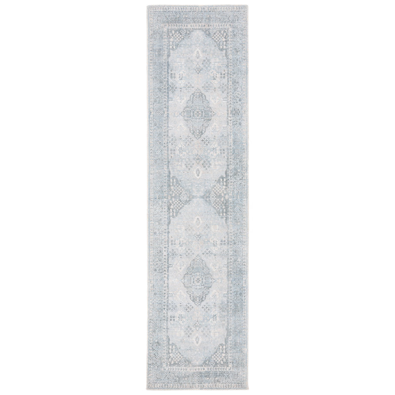 Panola Hand Loomed Wool/Viscose Oriental Rug in Gray/Light Blue, Runner 2'3" x 9'
