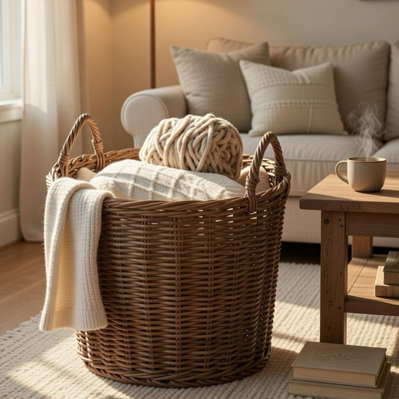 Panier de rangement Lom avec poignées, panier en osier tressé noyer brun, 16 po