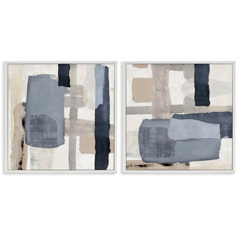 «Neutral Linear Abstracts», ensemble de 2 estampes grises encadrées, design par Jacob Q, H 24 po x l 48 po