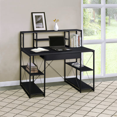 Bureau noir avec tablettes ouvertes et huche