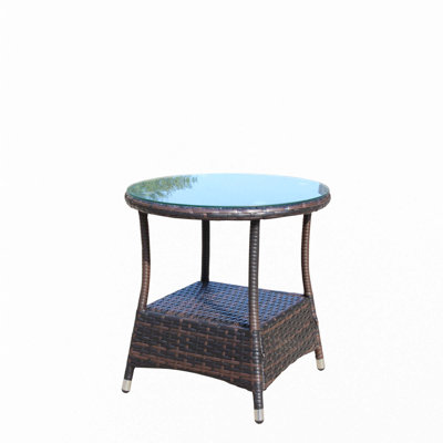 Table basse ronde pour l'extérieur avec 1 table basse en verre trempé transparent