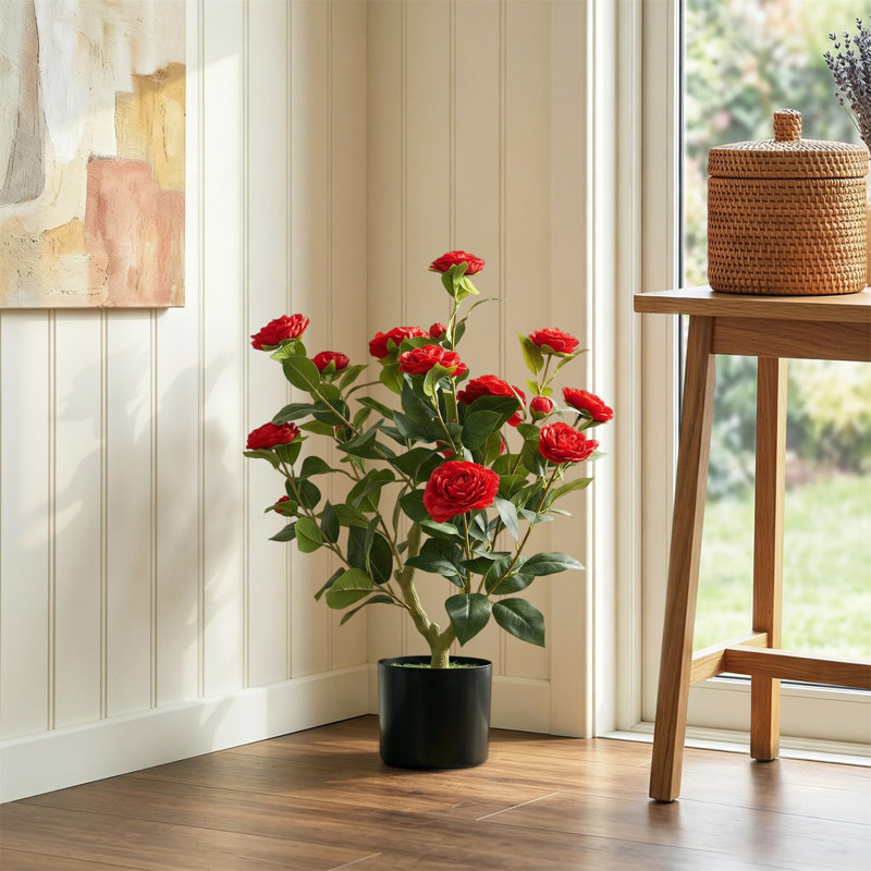 65 cm H Faux Plant in Cement Freestanding  Planter, Red