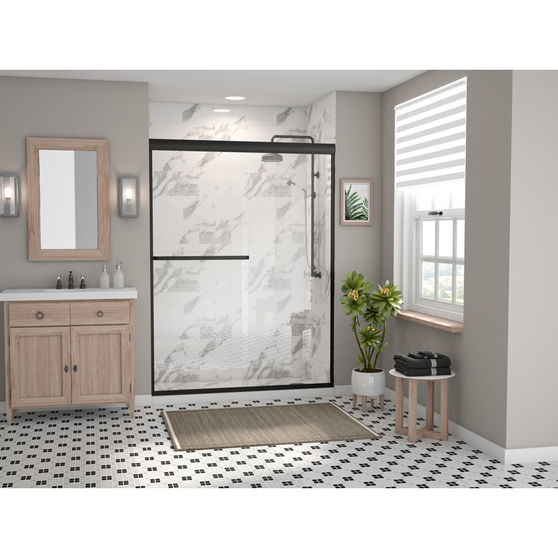 Porte de douche coulissante sans cadre 60 po x 71 po Paragon Series, Noir mat