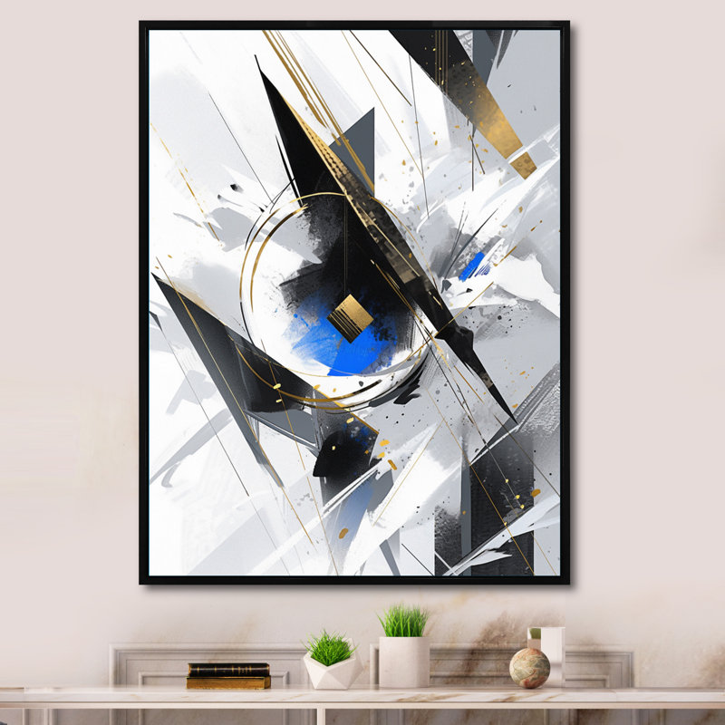 Bleu, noir, cubiste, symphonie I - impression, H 20 po x l 12 po x P 1 po, Cadre flottant noir