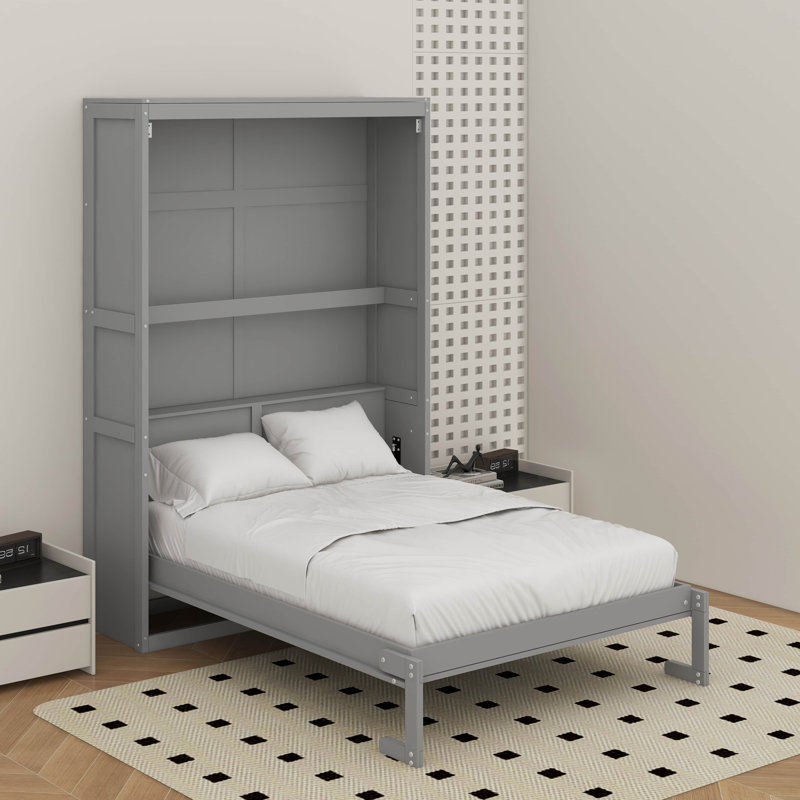 Lit escamotable mural avec tablettes Murphy, Gris, Grand