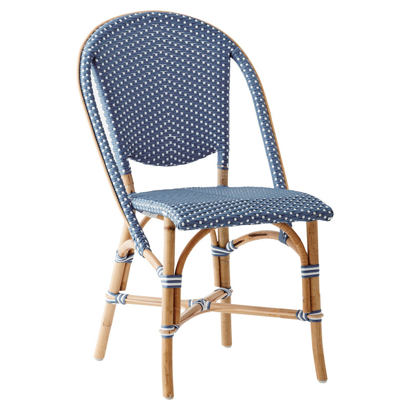 Popplestone Sofie Rattan Bistro Side Chair, Navy with White Dots