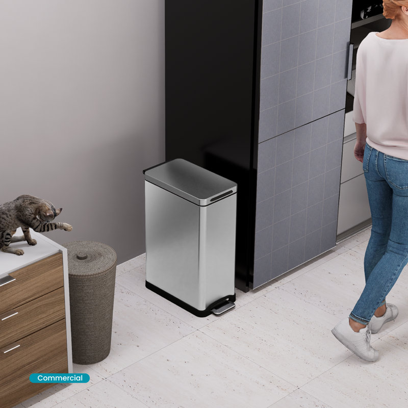 12 Gallon Silver Stainless Steel Slim Step Trash Can