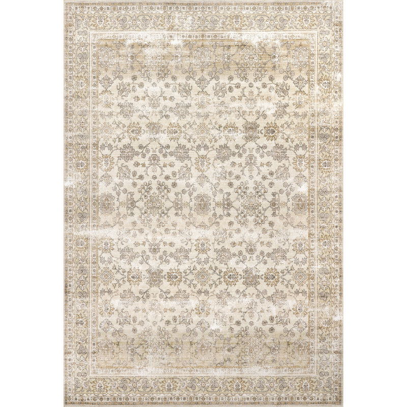 Tapis lavable à la machine à motif floral rétro SpinClean de Deadra, Rectangle 6 pi x 9 pi