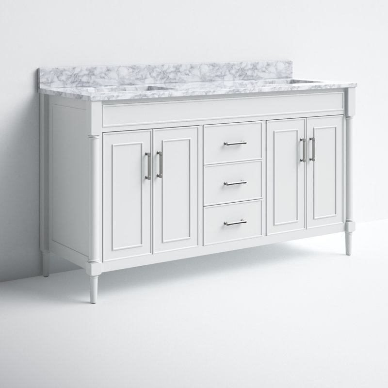 Addison 61'' Double Bathroom Vanity with Marble Top, White