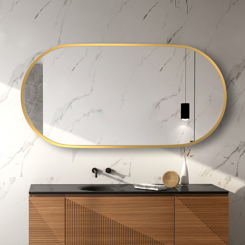 Ahupendra 36"x18" Oval Bathroom Vanity Mirror For Wall Hang Vertically & Horizontally (Set of 2), Gold