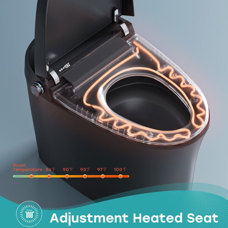 Black Vitreous China Smart Toilet with Dual Flush and Bidet