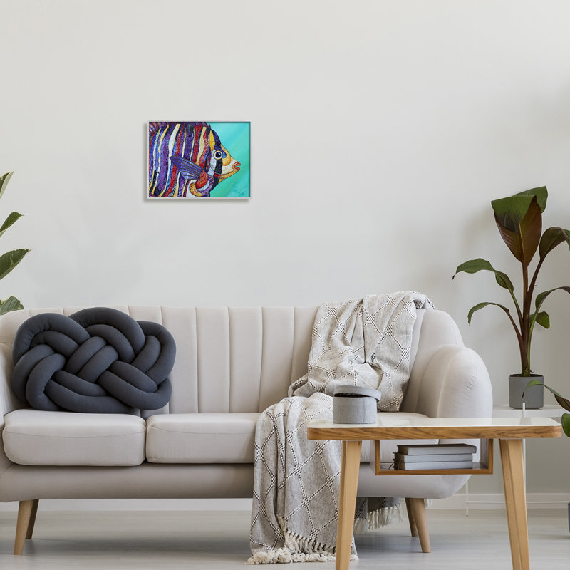 «Broad Fin Varied Layered Stripes Aquatic Fish», peinture sur toile à cadre flottant, H 11 po x l 14 po x P 1,5 po