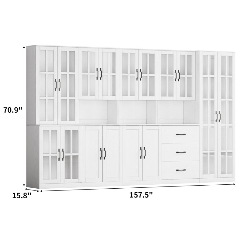 Bibliothèque modulaire H 71 "x l 157" avec portes en verre
