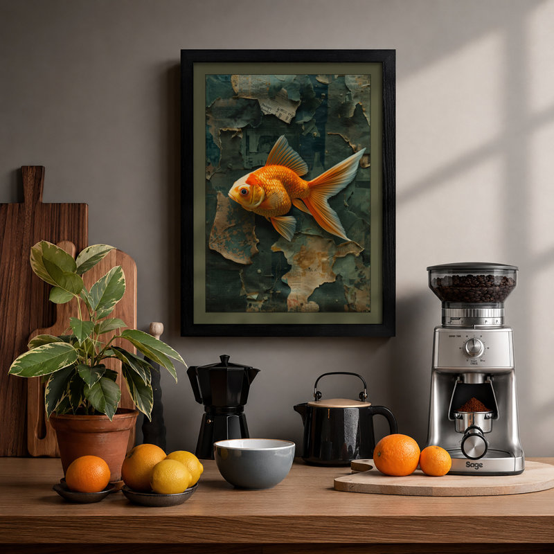 Solitary Goldfish Coastal - Framed Print, A1 - 84.1 x 59.4 cm, White
