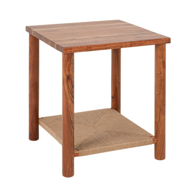 Square Acacia Wood and Jute Side Table