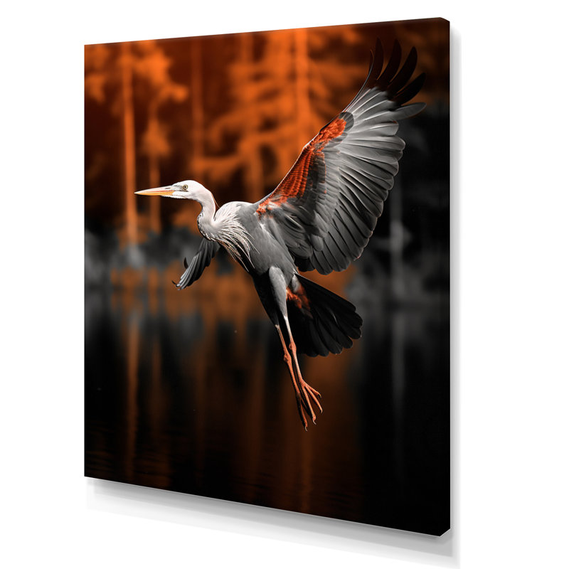 Reproduction d'art sur toile, "Heron gracieux en automne II" par Lazavier, H 20 po x l 12 po x P 1 po, Toile tendue