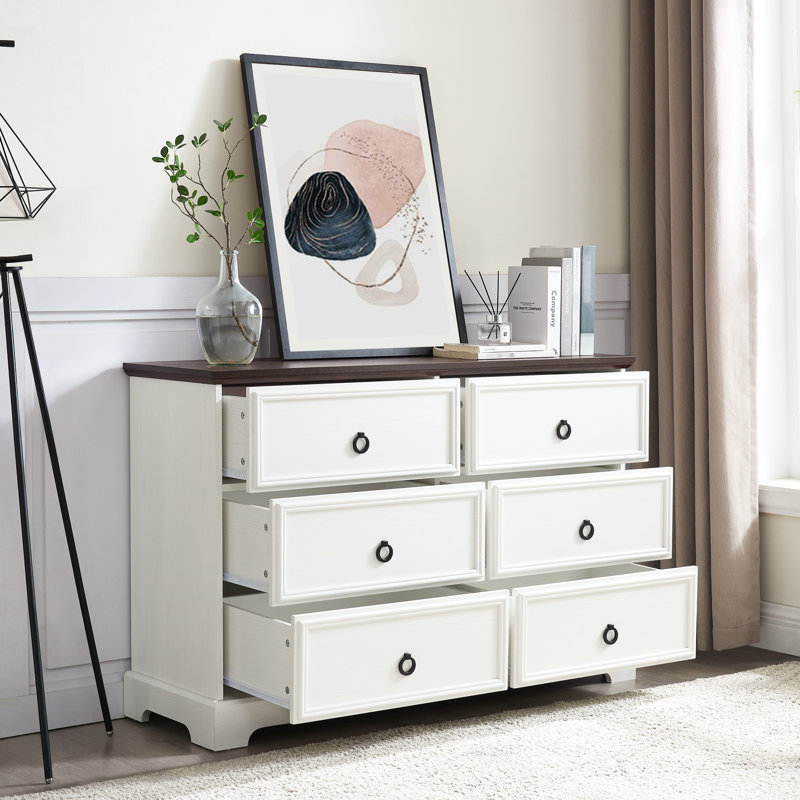 Commode 6 chambres blanche - unité de rangement spacieuse avec commode en bois à 6 tiroirs