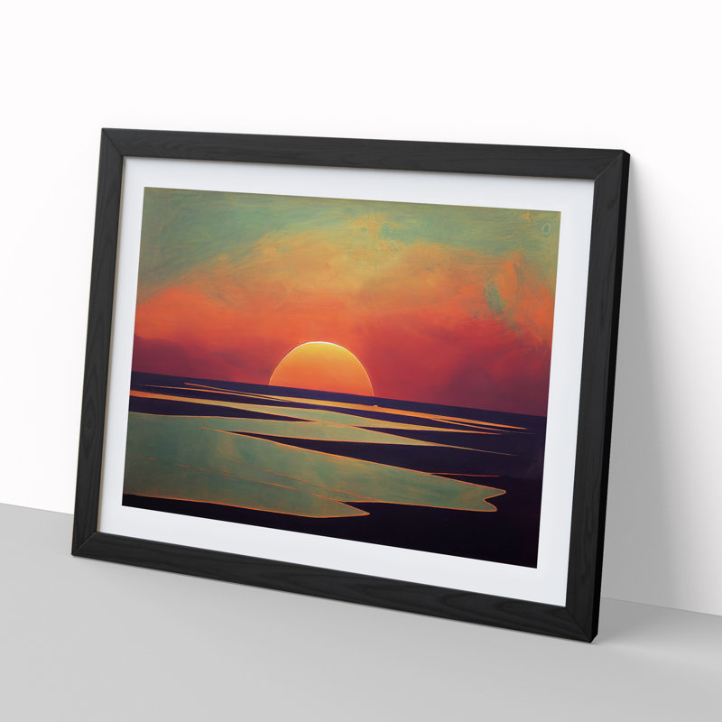 XH1022-4459X Graceful Ocean Beach Sunset - Single Picture Frame Print, Black Framed, 46cm H x 64cm W x 2cm D