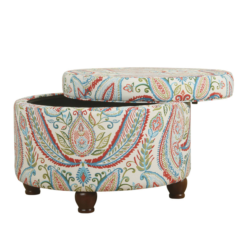 Denning Upholstered Ottoman, Turquoise/Red/Beige