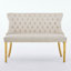Banc en velours pour causeuse double, sièges de cuisine et de salle à manger, banc capitonné à 2 places avec boutons faits à la main, dossier à oreilles, pieds en acier plaqué or, beige-122968090-123030177