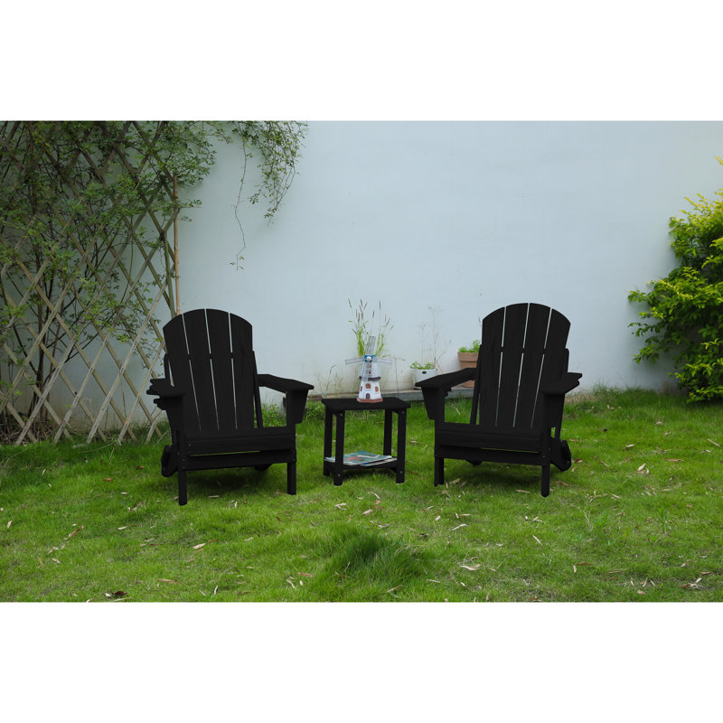 Chaise Adirondack pliante avec table d'appoint, ensemble de chaises Adirondack 3 pièces à texture de bois (comprend 2 chaises et 1 table)