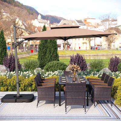 Ikeda 8 - Person Patio Dining Set with Extendable Rectangular Table , Cushions Included
