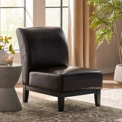 Fauteuil de chambre rembourré en cuir brun, aspect moderne, H 34 po x l 24,5 po x P 34,15 po luxe, l 34,15 po x H 34,5 po