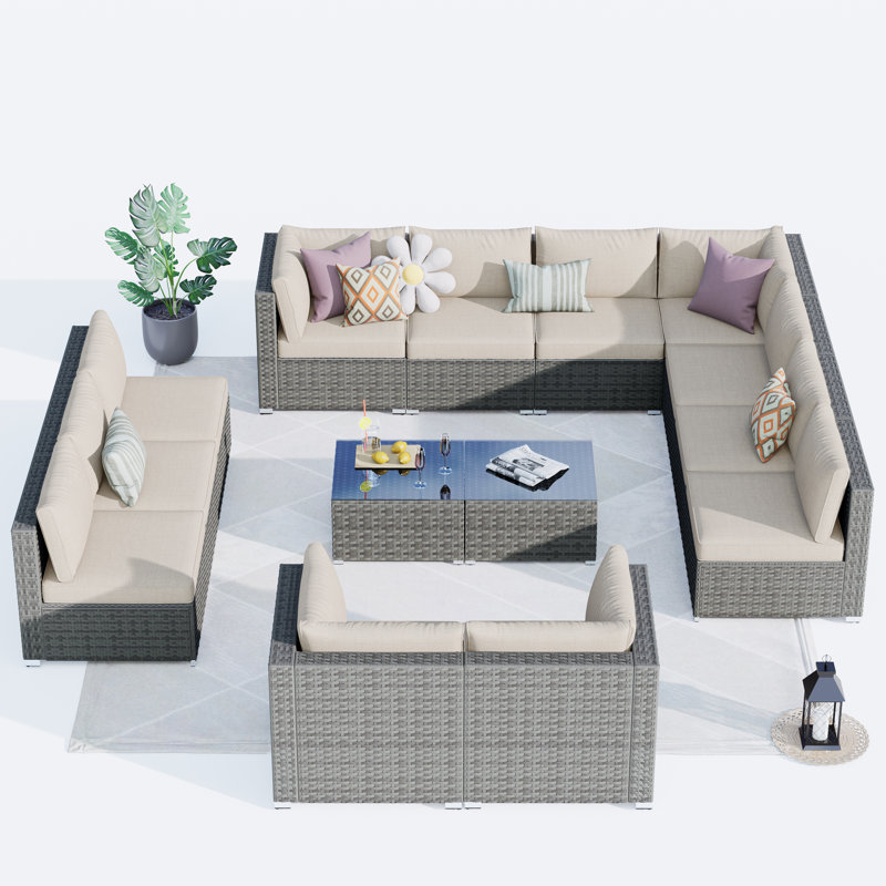 Riyonna 12 - Person Patio Conversation Set with Cushions, Beige