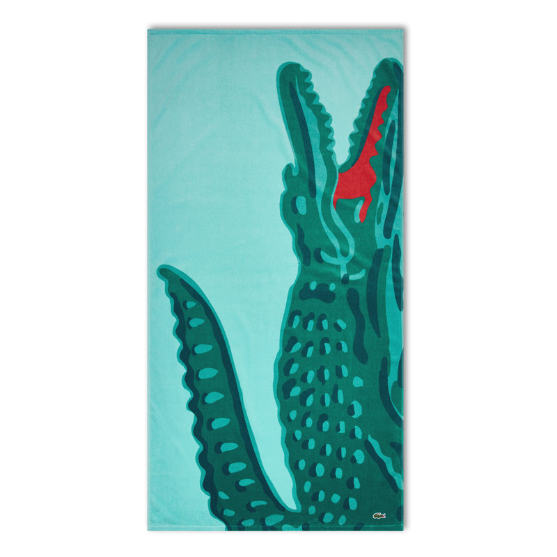 Lacoste Oversized Cotton Velour Beach Towel 36x72 – Quick-Dry Absorbent Reversible Terry Loop Back, Soft Luxury Pool & Beach Towel, Watercolor Croc