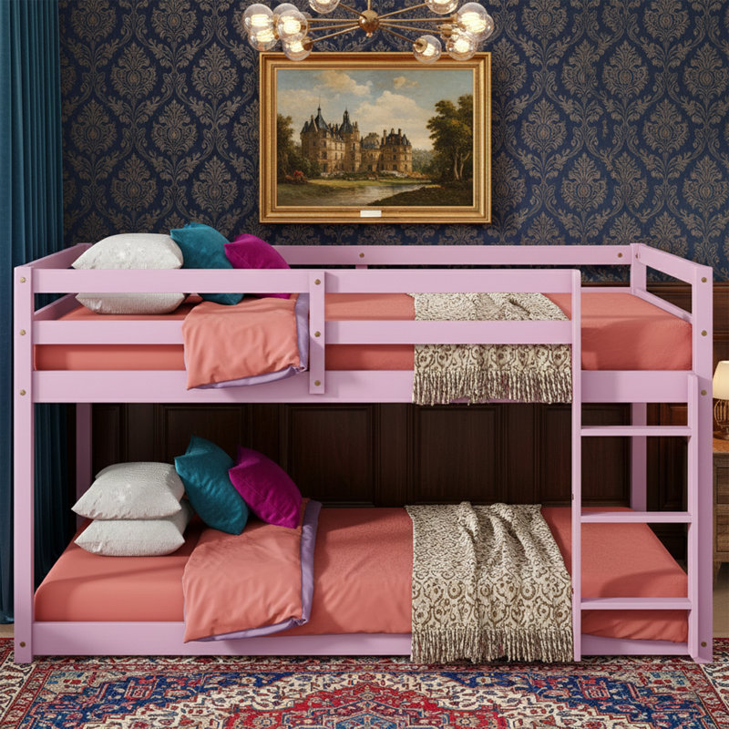  Lit superposé simple au-dessus de 77 po L 77 po, structure en bois massif, rose, Rose