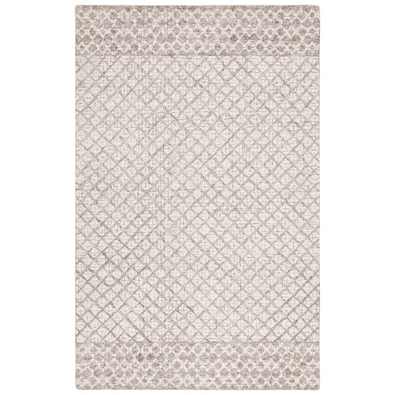 Tapis géométrique abstrait en laine touffeté à la main en coton, Rectangle 3 pi x 5 pi